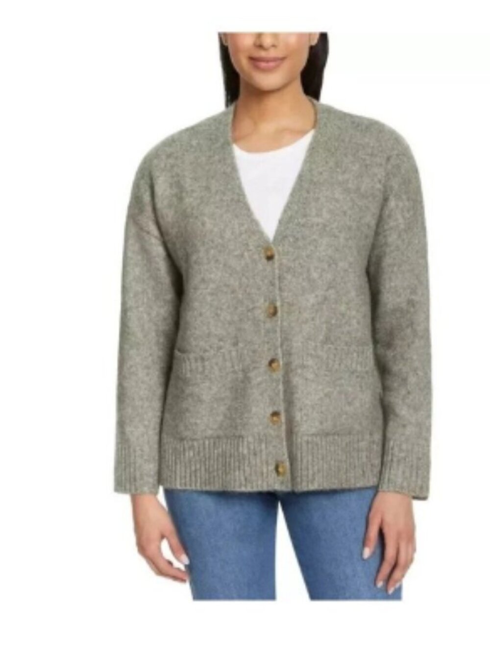 NWT Ella Moss Women's L Gray Green Button-Up Cardigan Relaxed Fit M1301